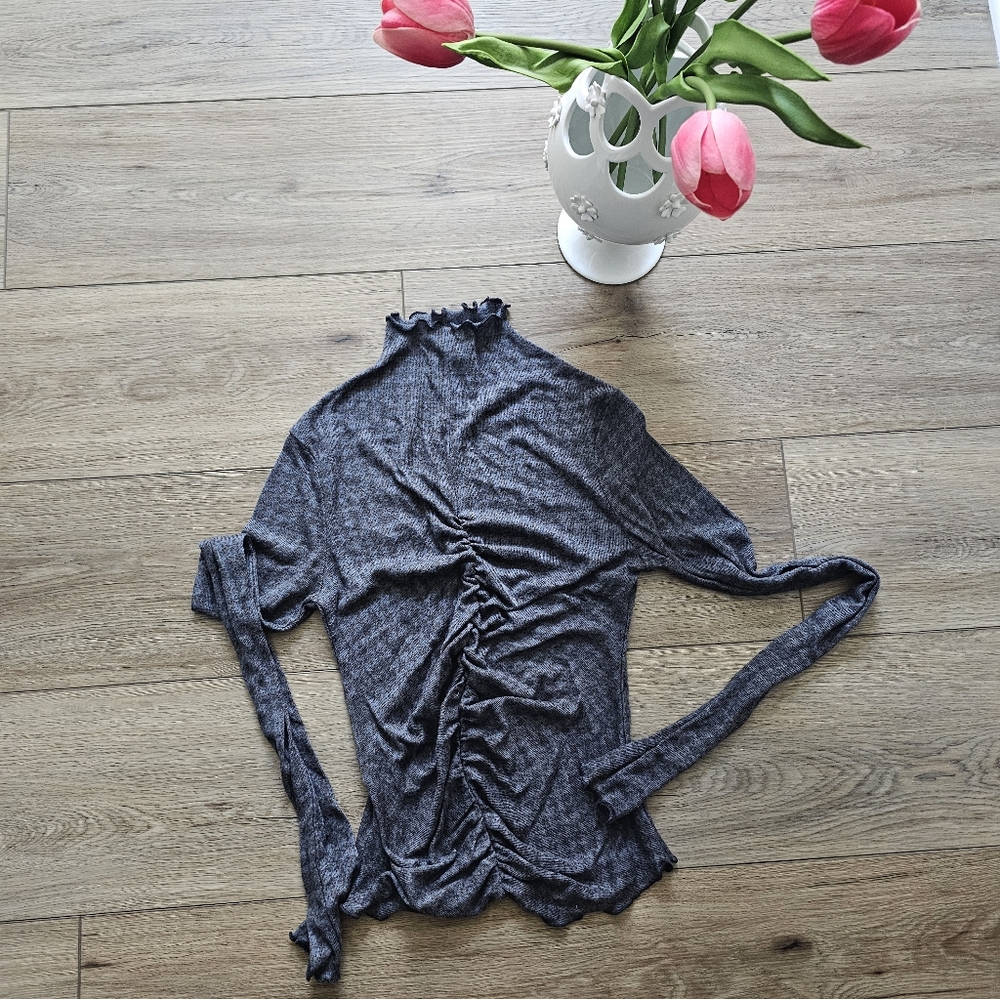 We The Free Charcoal Ruched Blouse